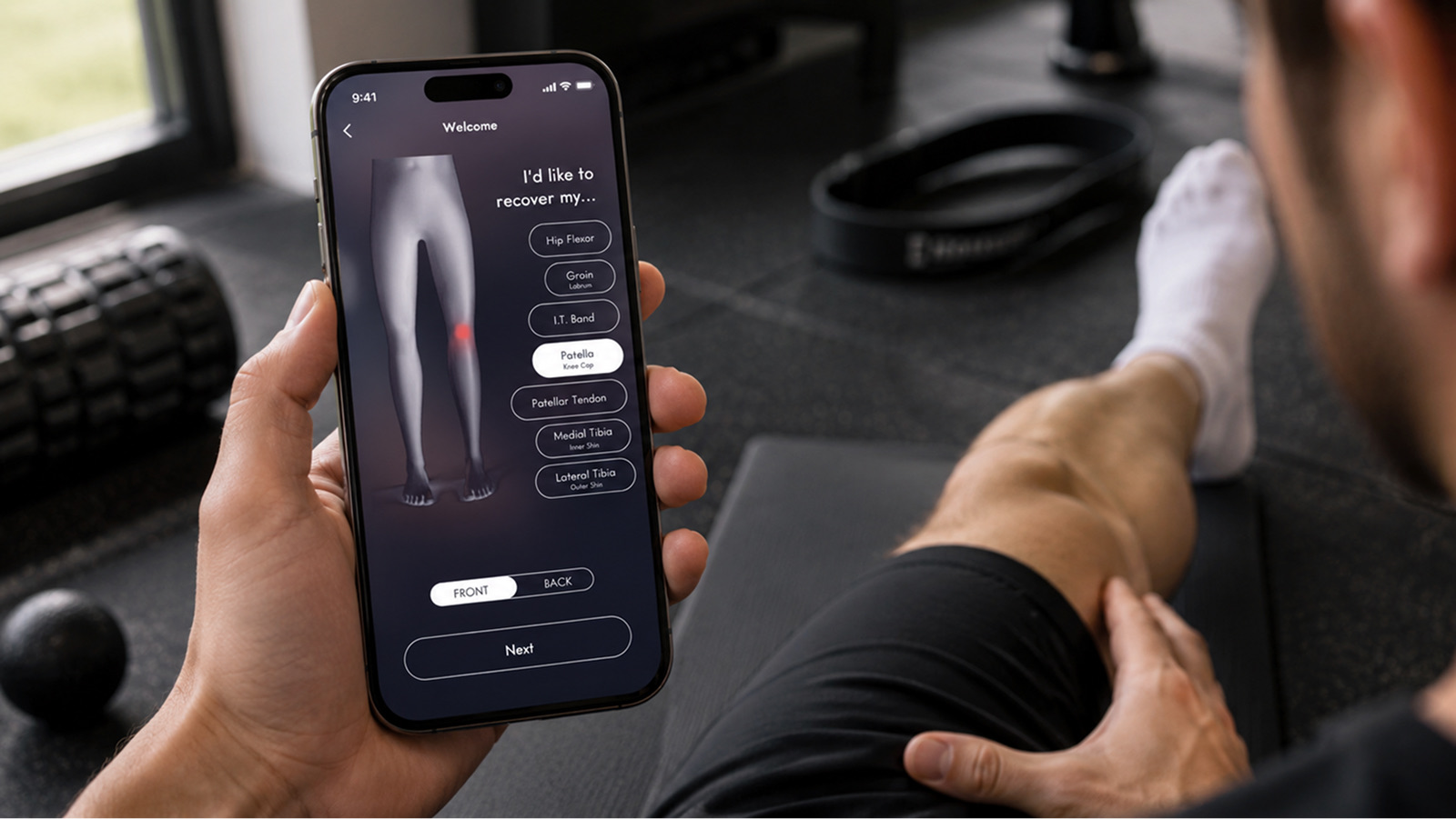Recover onboarding screen for selecting an area of pain