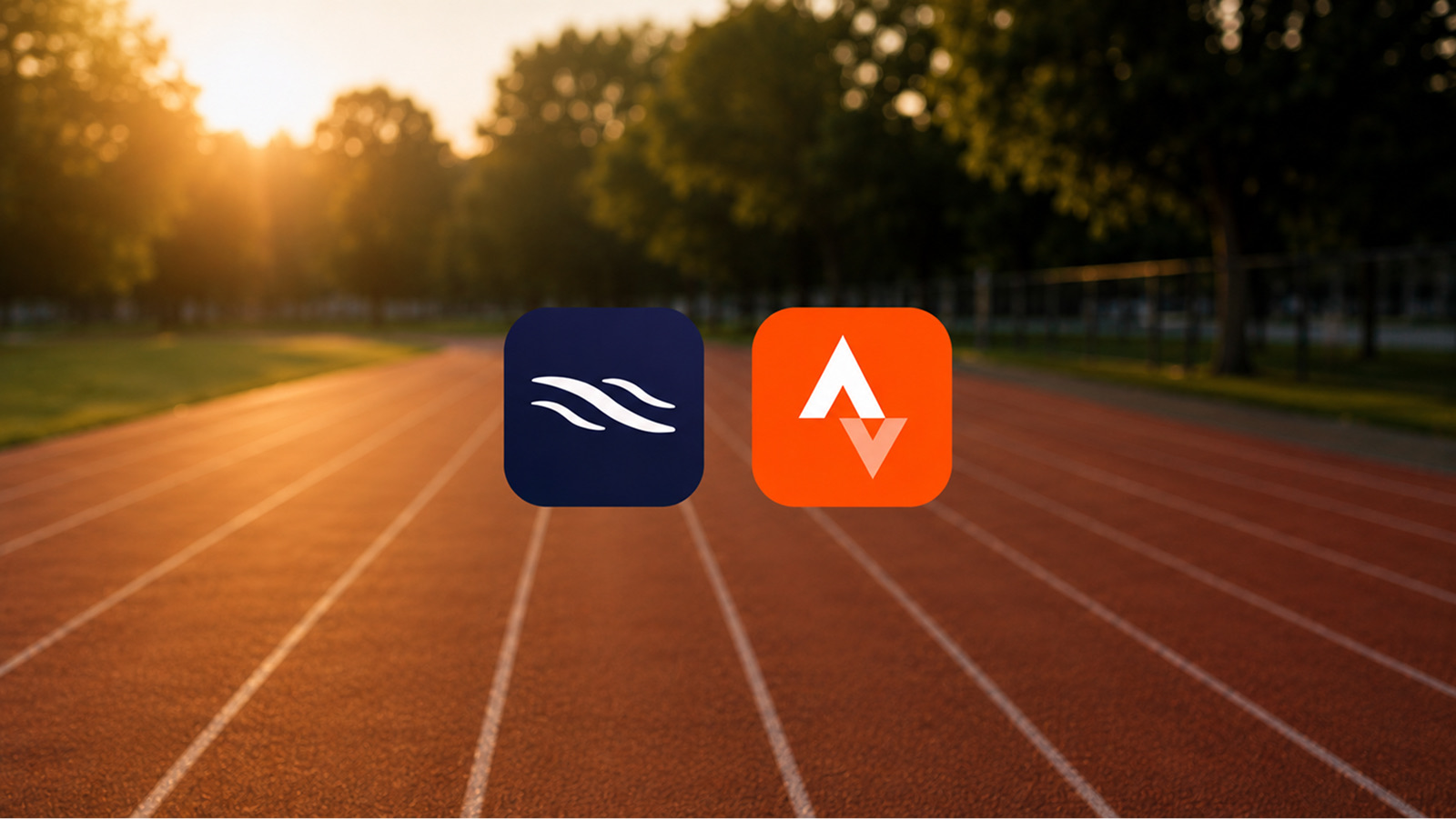 Recover and Strava app icons displayed over a running track
