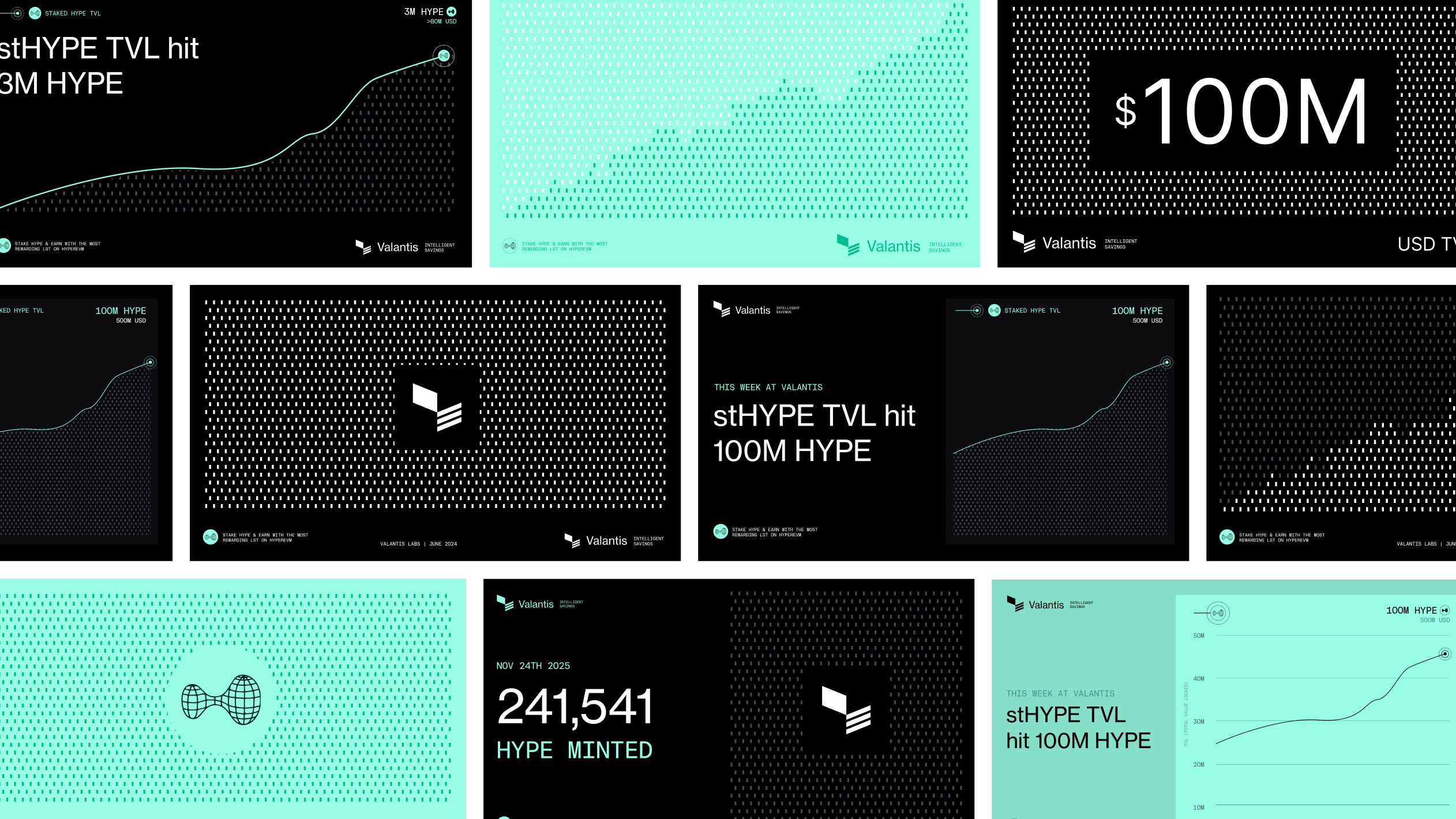 Valantis campaign design system and social graphics
