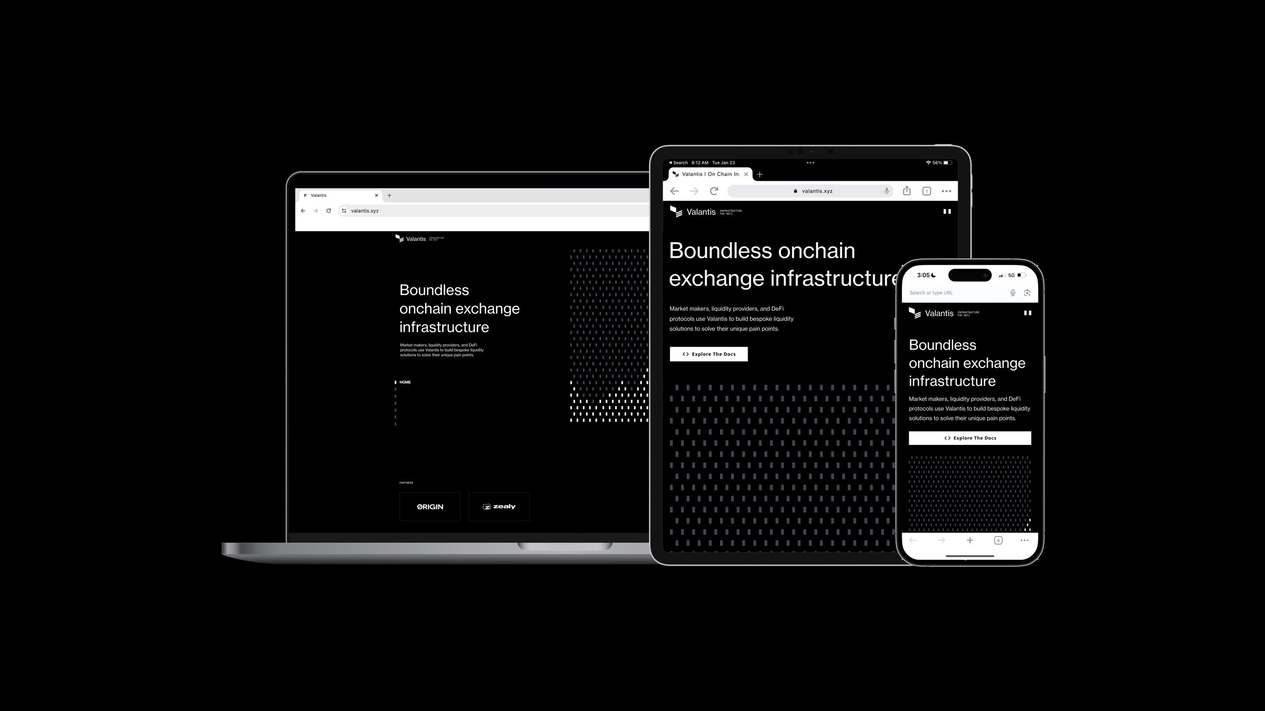 Valantis responsive brand website across desktop, tablet, and mobile